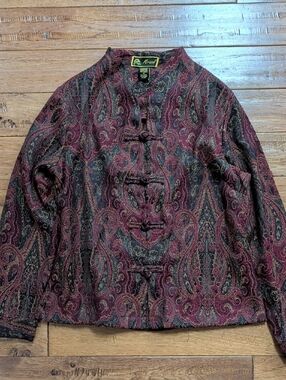 Mirasol Tapestry Japanese Burgundy and Black Paisley Toggle Bohemian Jacket